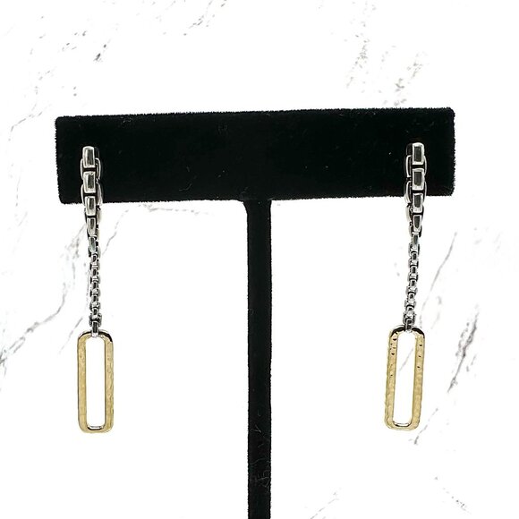 JAI by John Hardy 925 Sterling Silver & 14K Textured Paperclip Drop Earrings - Picture 1 of 4